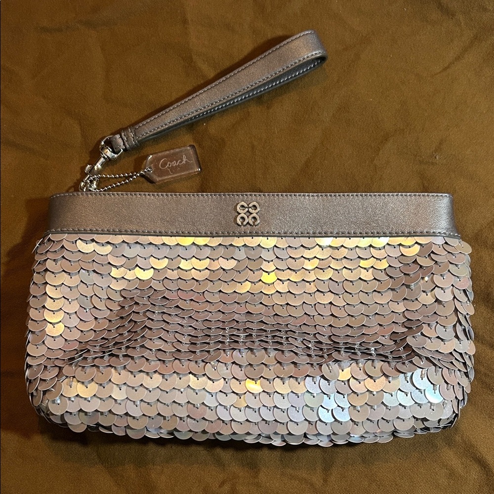 Coach Silver Sequin Clutch Wristlet